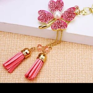 NWT Chic Pink and Gold Clover Keychain with Tassels
